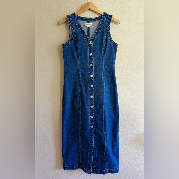 Madewell Denim V-neck Midi Dress - Picture 3 of 7